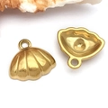 Gouden roestvrijstalen schelpbedels voor DIY kettingen met 3D-textuur en handige oogjes - Schelp (T2292)