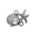 Antique silver starfish and shell alloy charm pendant for DIY ocean themed jewelry - Shell Starfish Double-hole Link (9041)