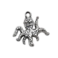 Antique silver octopus charm with vintage texture and integrated loop for jewelry DIY - Octopus (10357)