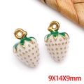 Set of two white strawberry pendants with gold leaf detailing for DIY jewelry making - Medium White Strawberry Pendant (T1600) / 1 Piece (8x13.5mm) / White