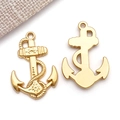 Detail of golden anchor pendant with embossed rope texture and circular ring for DIY jewelry - Nautical Series Anchor Style (T2216) / 1 Piece/Pack (29x19x2mm)