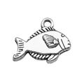 Antique silver fish charm in alloy metal with detailed scales for DIY jewelry making - Goldfish Tropical Fish (10375)