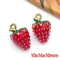 Colgante fresa 3D con hoja verde y puntos dorados, set de 2, medida 10x16x10mm - Dije de Fresa Roja Grande (T1610)