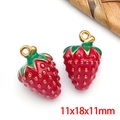 Par de colgantes de fresa rojos para joyería DIY con aros dorados, 11x18x11mm - Dije de Fresa Roja Extra Grande (T1611)