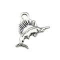 Vintage silver swordfish charm pendant with engraved patterns for DIY jewelry making - Goldfish Swordfish (10383)