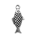 Antique silver fish pendant with intricate scale texture and top metal hanging ring - Fish