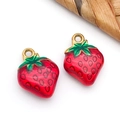 Pendentifs fraise 3D rouge et vert plaqué or pour la création de bijoux DIY - Pendentif Fraise Rouge - Moyenne Plate (T1617)