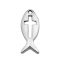 Vintage silver alloy fish shaped ichthys pendant with hollow cross for DIY jewelry making - Jesus Fish Hollow Cross (10387)