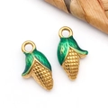 Pendentif maïs doré avec émail vert pour création de bijoux DIY et boucles d'oreilles - Pendentif Maïs 3D (T1619)