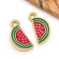 Pendentif tranche de pastèque émaillée avec dorure pour la création de bijoux DIY - Pendentif Pastèque Double Face Rouge (T1621)