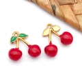Pendentif cerise en émail rouge et finition dorée pour création de bijoux DIY - Pendentif Cerise Rouge - 15x17mm (T1622)