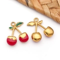 Pendentifs cerises 3D en métal doré avec émail rouge pour bijoux personnalisés - Pendentif Cerise Rouge - 16x19mm (T1623)