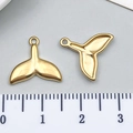 Golden stainless steel whale tail charms for DIY jewelry making with ruler scale - Gold Mermaid Whale Tail Style (T3028)