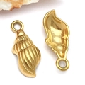 Golden stainless steel seashell charm with spiral texture for jewelry making and necklaces - Sea Snail (T2264)
