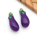 Pendentifs aubergine violets réalistes en acier inoxydable plaqué or pour bijoux DIY - Pendentif Aubergine Violette (T3053)