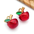Pendentifs pommes rouges en acier inoxydable avec détail feuille dorée pour bijoux - Pendentif Pomme 3D Rouge (T3054)