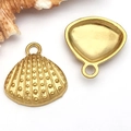 Goldener Muschel-Anhänger aus Edelstahl für DIY-Schmuck mit gepunkteter Textur-Oberfläche - Muschel (T2274)