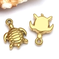 Goldener Edelstahl Schildkröten Anhänger für DIY Schmuck, Vorder- und Rückseite Details - Meeresschildkröte (T2276)