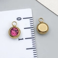 Colgante redondo de cristal rojo rosa en acero inoxidable dorado con aro de 8mm - Dorado-Rojo Rosa