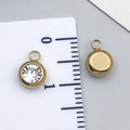 Golden stainless steel round pendant with 8mm clear cubic zirconia for DIY jewelry - Gold-White