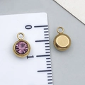 10mm round gold stainless steel pendant with purple crystal and top ring detail - Gold-Light Purple