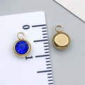8mm golden stainless steel pendant with deep blue round crystal and size scale - Gold-Dark Blue