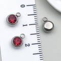 Red cubic zirconia round charm pendant in stainless steel for DIY jewelry making - Steel - Dark Red