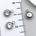 Stainless steel round 5mm pendant with clear rhinestone and ruler measurement - Steel-White
