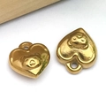 Golden heart-shaped metal charms with embossed animal face for DIY jewelry making - Bear with Heart