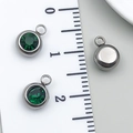 6mm gunmetal stainless steel pendant with emerald green cubic zirconia for DIY jewelry - Steel - Dark Green