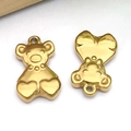 Golden stainless steel bear charms with heart detail for DIY necklace and bracelet jewelry - Heart Teddy Bear Style 2
