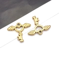 Détail de pendentifs clé avec ailes en cœur dorés en acier inoxydable mat pour bijoux DIY - Clé Coeur Ailes Dorée(T2377)