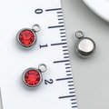 6mm red crystal birthday stone charm in stainless steel setting for jewelry making - Steel - Bright Red