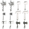 Set of 6 vintage silver alloy axe pendants for DIY jewelry and keychain making - Mixed Antique Silver Tool Axe Collection (SN1419)