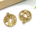 Golden hollow tree of life and bird charms for DIY necklace and bracelet jewelry - Tree And Birds