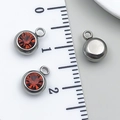 Deep silver 8mm round pendant with red gemstone inlay and top ring connector - Steel - Deep Champagne Brown