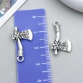 Detail view of retro silver axe charms with ruler showing length of 2.6cm to 2.8cm - Antique Silver Handmade Axe (15835)