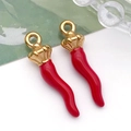 Handmade red enamel chili pendants with golden crown caps for jewelry DIY - 珐琅大号辣椒 (T1488) / 8x30x7mm / Red