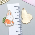 Front and back detail of alloy bunny pendant with carrot showing 3.5cm size scale - White Enamel Rabbit