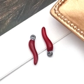 Lot de breloques piment rouge poli avec anneaux argentés pour création bijoux - 钢色滴油辣椒 (T2857)