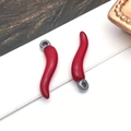 Vue macro d'une paire de pendentifs piment rouge avec anneaux en argent pour bijoux DIY - 钢色滴油大号辣椒 (T2858)