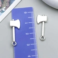 Retro silver alloy axe pendant for jewelry making with polished metallic finish and ring - Antique Silver Tool Axe (11183)