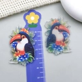 Acrylic tropical toucan bird pendants with colorful floral print for DIY jewelry making - Blue Acrylic Double-Sided Animal Print Flower Parrot