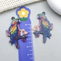 Acrylic parrot charm with colorful macaw design for DIY earrings and necklace - Blue Acrylic Double-Sided Animal Print Branch Woodpecker
