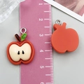 Detail of red apple resin pendants with silver loops showing front and back texture - Apple Style B (24376) / 1 Piece (22x17x6mm) / Red