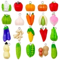 Macro shot of 20 miniature resin vegetable charms with metal rings for DIY jewelry - Mixed 20 Vegetable Series