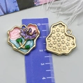 Vintage heart flower pendant with purple floral motif and pink-blue enamel finish - Pink Blue Gold Foil Heart Flower (24431)