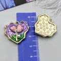 Purple enamel heart pendant with pink floral motif and gold embossed back, 2.5cm size - Pink Blue Gold Foil Heart Flower Artificial Pearl (24432)