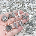 Dijes marinos de plata antigua con caballitos de mar y estrellas para joyería DIY - Serie Océano de Plata Antigua Aleatoria (SN1269)