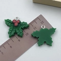 DIY Christmas holly leaf resin pendants with red berries and silver metal loops - Holly Leaves Shape (24247)